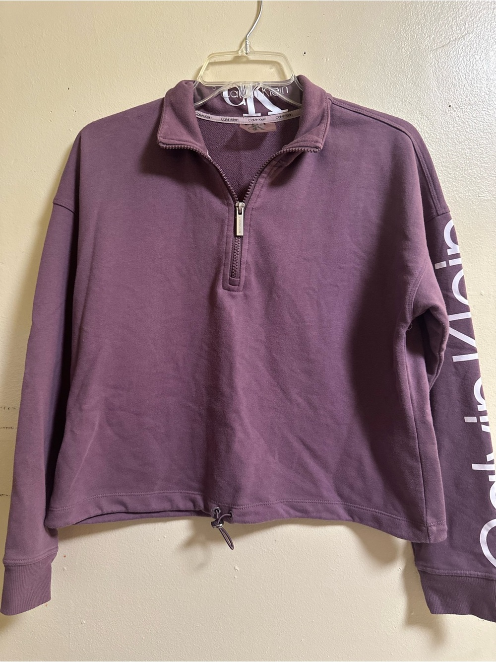 Calvin Klein Womens Crop Plum Quarter-Zip Sweatshirt Medium